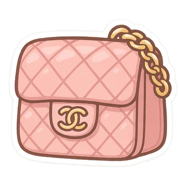 pink Chanel purse with a quilted pattern, cute and exaggerated chibi stickers style sticker