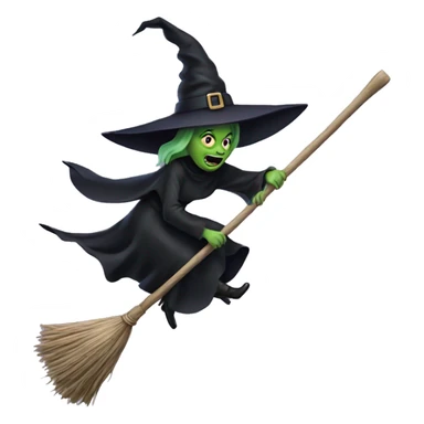 Scarry witch, flying to the left on a broom sticker