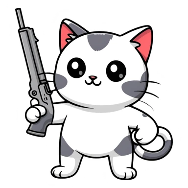 cartoon sticker of a cat holding a gun sticker
