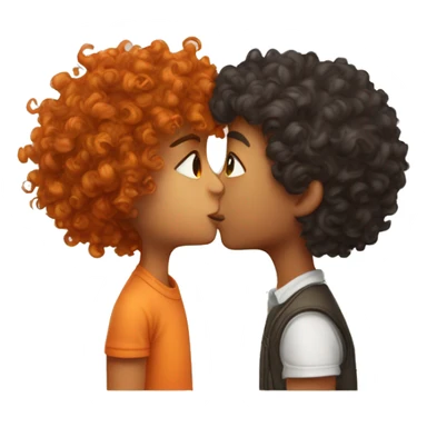 Long curly hair boy kissing short orange curly hair girl  sticker