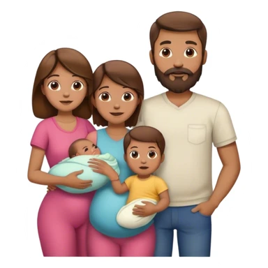 Famille 4 personne au cheveux brun 1 fils aîné 1 fille bébé  1 père avec barbe 1 mère sticker