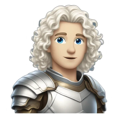 white androgynous guy white long curly hair armor blue eyes sticker