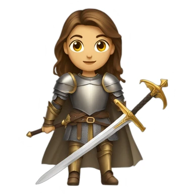 knight woman long brown hair golden eyes tan skin holding a sword sticker