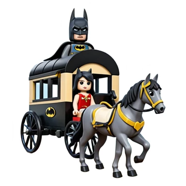  Ultra cute  Lego detailed 1854 Batman and pretty Catgirl driving dream horse drawn Caravan alone at romantic trails in the woods  sticker