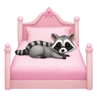 princess style bed with sleeping cute racoon wearing pink bow on head in it sticker
