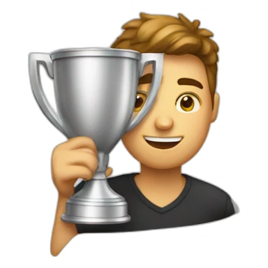 A guy with the Winner cup sticker