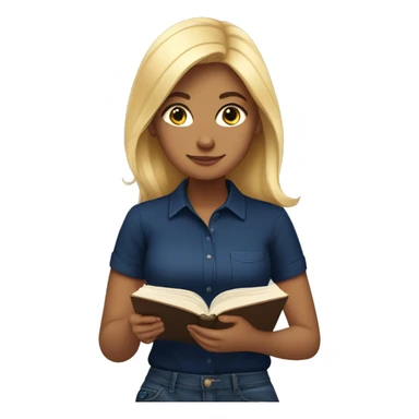 blonde beautiful girl with a navy blue shirt reading a book sticker