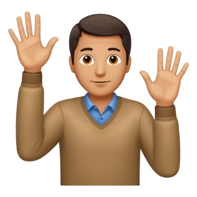 A middle aged man moving his hands in an up and down motion such as when one hand is up, the other is down and vice versa. sticker