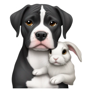 black and white pitbull hugging a grey holland lop  sticker