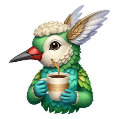 Part hummingbird part lamb drinking coffee sticker