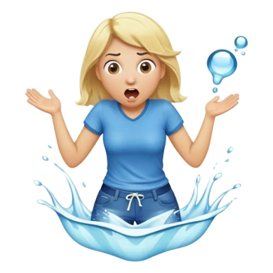 round-faced blond woman kneeling, surprised, cartoonish wide stick with a D-shaped knob coming out of pants hanging in front of her face, water stream squirting from the knob into her open mouth sticker