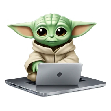 Baby Yoda from Star Wars with a laptop sticker