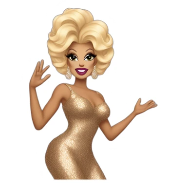 Drag queen, full body. Rupaul Charles. blonde hair styled swept to the side. sequin dress, posed with left hand on her hip, right hand raised in the air. Iconic, legendary, proud sticker