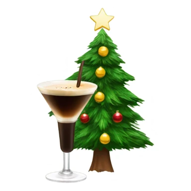 christmas tree holding an espresso martini cocktail sticker