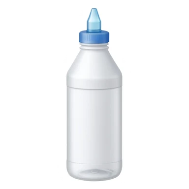 small upright plastic bottle with pointed cap or brush applicator, matte white or pale beige tones, slim slightly cylindrical shape, school or office use, tip with small bead of opaque liquid, no text or extras, apple emoji style, soft lighting, subtle shadows, transparent background, emoji scale sticker