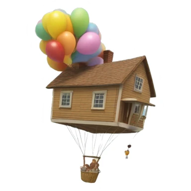 Lots of tiny Balloon Angel Clips pick up the one last floating house on the surface of the sea to join a whole cluster of houses floating on the clouds in the sky sticker
