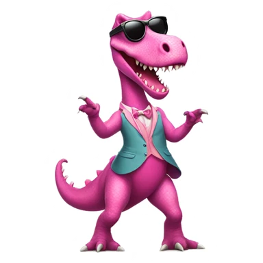 Dancing dinosaur with a pink coquette and sunglasses wearing a skirt sticker