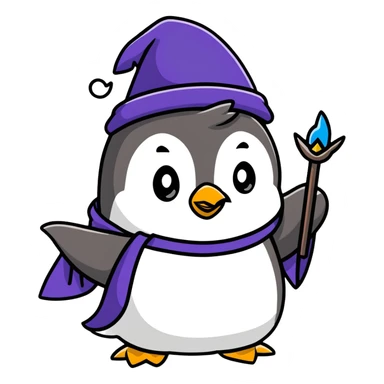 cartoonish penguin wizard casting a spell sticker