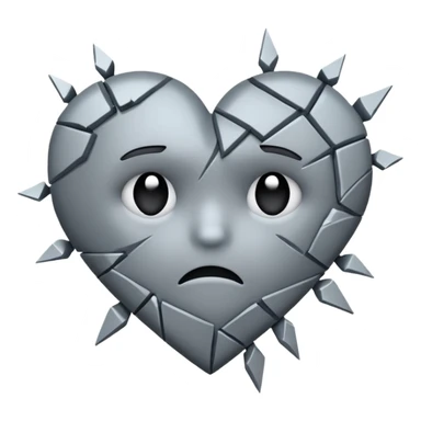 A broken heart emoji, fractured into sharp, jagged pieces, with a sense of sadness and loss sticker