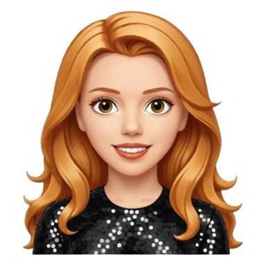 Scarlett Johansson with long reddish blonde hair, black sequin outfit sticker