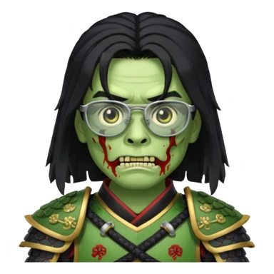 green zombie long hair samurai with glasses  sticker