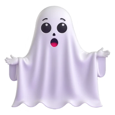 emoji dressed as a ghost with a sheet, showing fear, trembling, big eyes sticker