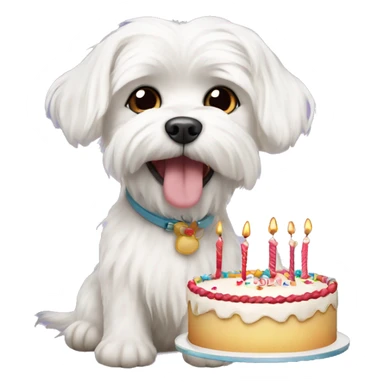  white maltese dog and birthday cake sticker