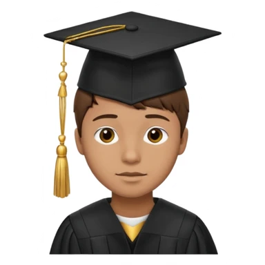 A young man with short brown hair, light brown skin, wearing a black graduation cap with a gold tassel. sticker