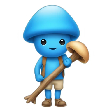  Cute Blue human NO ears wearing a mushroom cap carrying a stick in one arm standing on two legs sticker