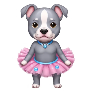 Grey Pibble in a tutu , surrounded by blue bubbles  sticker