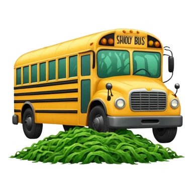Front view of a School bus covered in seaweed sticker