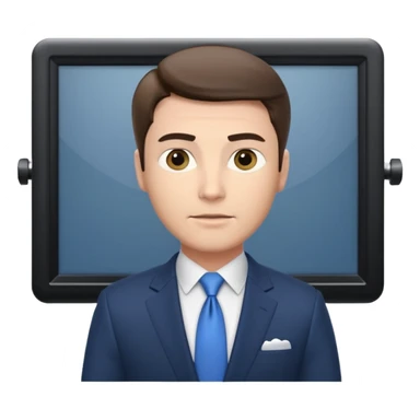 a male news anchor sits sideways, with a screen with a prompter in front of him sticker