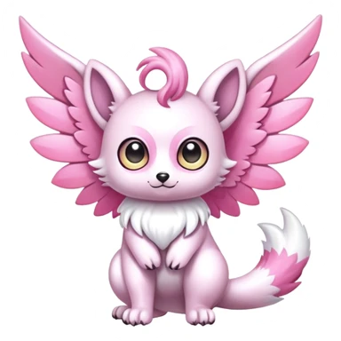 Shiny epic glittery divine white gold pink animal-fakemon-creature with head-ear-wings, cute, adorable, big eyes, fluffy tail sticker