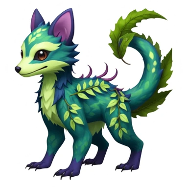Realistic Sharp swampy mossy elemental ivy floral detailed Colorful translucent luminescent glowing Trico-Noibat-batty-Sergal-Furret-Ferret-Wolverine-Vernid-furry-fursona-fusion-Fakemon-animal-hybrid-creature, full body sticker