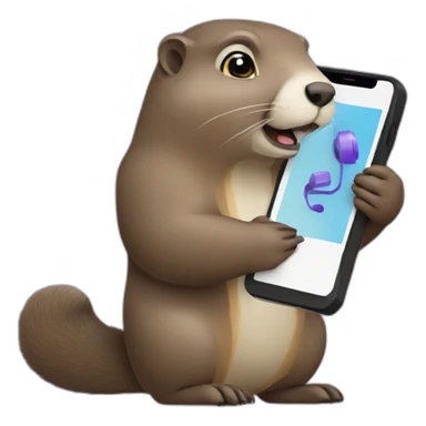 a purple marmot with a phone in the hand, calling sticker