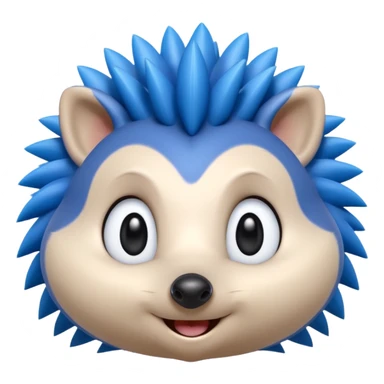 blue hedgehog emoji with long forward-facing quill spikes, smooth rounded face, large oval eyes with black pupils, small black nose, thin confident smile, 3D Apple emoji style, 1:1, clean shading, cute but energetic expression
 sticker