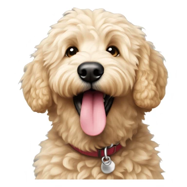 playful light fur golden doodle with tongue out sticker