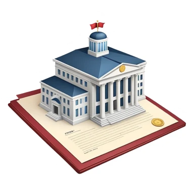 Government building with a certificate document in front sticker