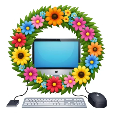 funeral wreath next to a computer sticker