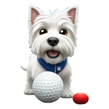 Westie dog playing golf at ibrox stadium sticker