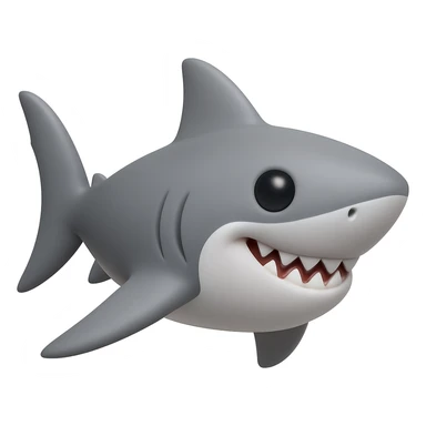 Edit the shark emoji to have a smooth, cartoonish, 3D emoji look in gray color, no legs, no sneakers, no background, just the shark smiling, inspired by the provided reference image. sticker