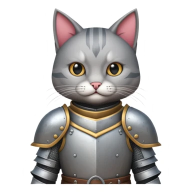 Crea un gato atigrado con armadura medieval sticker