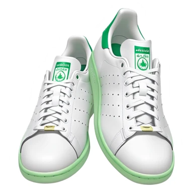 Classic white Adidas Stan Smith sneakers with green heel tab and Adidas logo, three perforated stripes on sides sticker