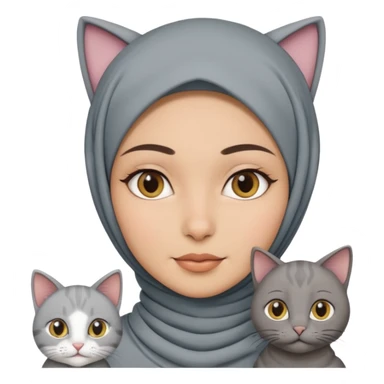 wanita berhijab warna abu abu dengan 1 kucing sticker