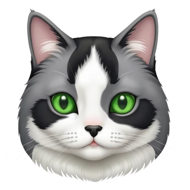 Gray and white  tuxedo cat medium hair with a a black nose and green eyes sticker