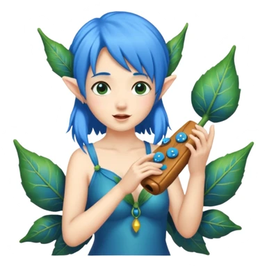 forest fairy woman with blue hair playing leaf-shaped ocarina sticker