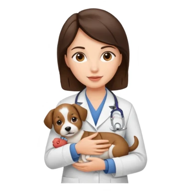 brunette woman veterinarian with puppy sticker
