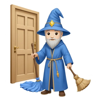 a wizard working hard sweeping his stoop sticker