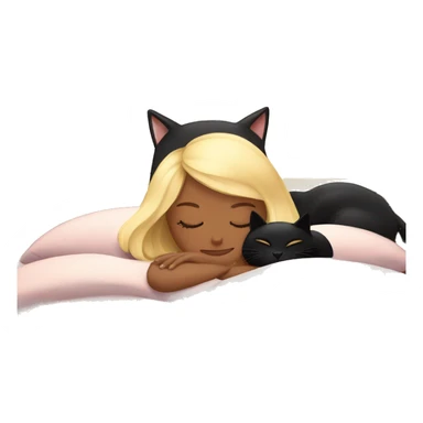 Blonde girl sleeping with black cat on bed sticker