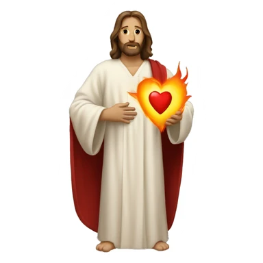 Jesus wearing a robe holding a heart with flame sticker